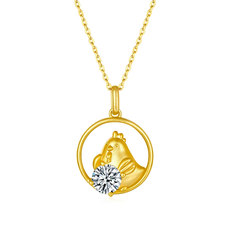 

Chinese Zodiac Necklace Yellow Gold Plated Women Zodiac Rooster Pendant Girls Personality Neck Chains Moissanite Diamond Jewelry