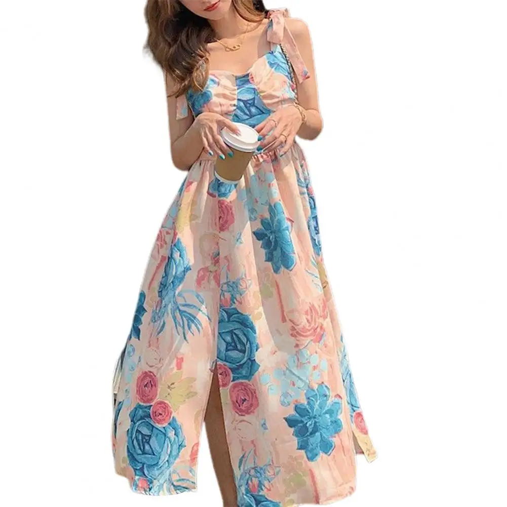 

Women Dress Strap Floral Summer Oil Painting Design Sling Mid-length Dress for Daily Wear Women's Clothing 2021 xxl vestidos