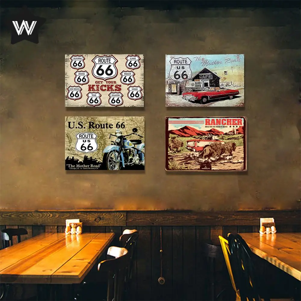 Винтажный металлический жестяной знак Route 66 США потертая стена гаража