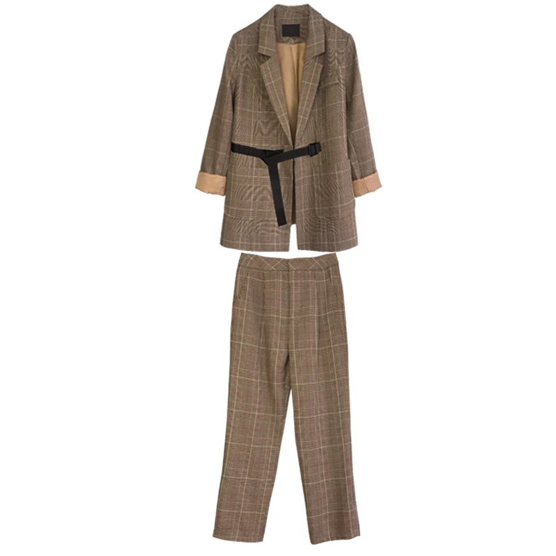 Женский клетчатый Блейзер комплект из 2 предметов модные брюки костюмы пиджак и