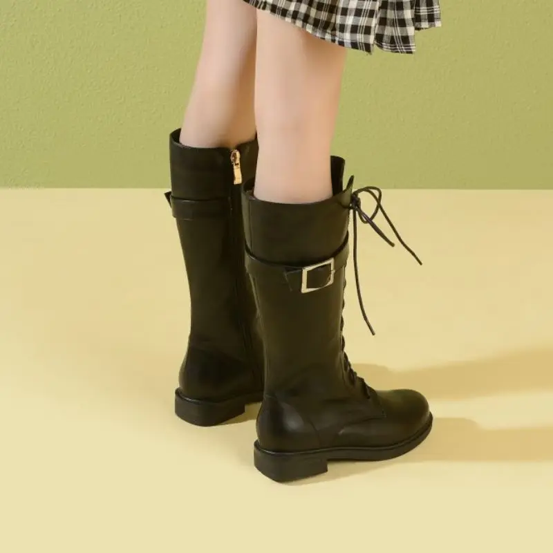 

TAOFFEN Size 26-40 Women Knee Boots Fashion Cross Strap Buckle Zipper Warm Winter Shoes Woman Long Boot Lady Daily Footwear