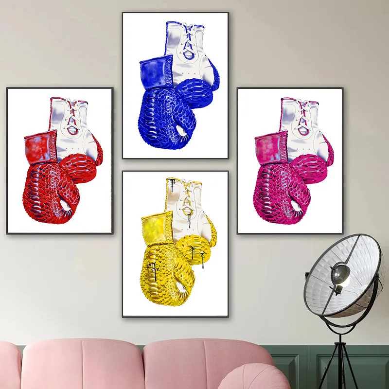 

4 color Boxing Gloves Posters Prints Golden Blue Red White Wall Canvas Painting Motivational Pictures Stadium Gym Sports Decor