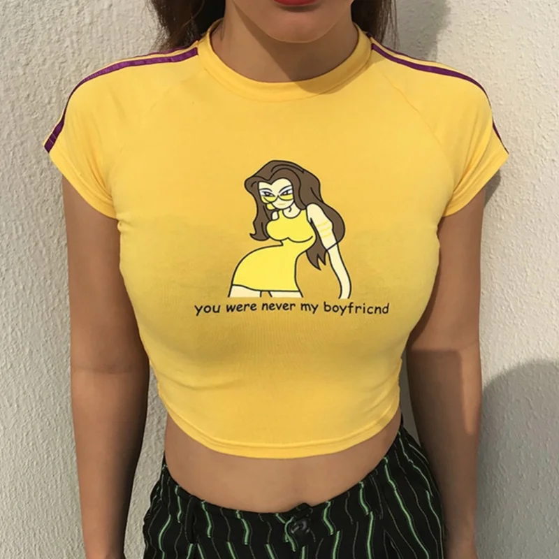 Женская футболка с короткими рукавами Повседневная облегающая принтом букв 14