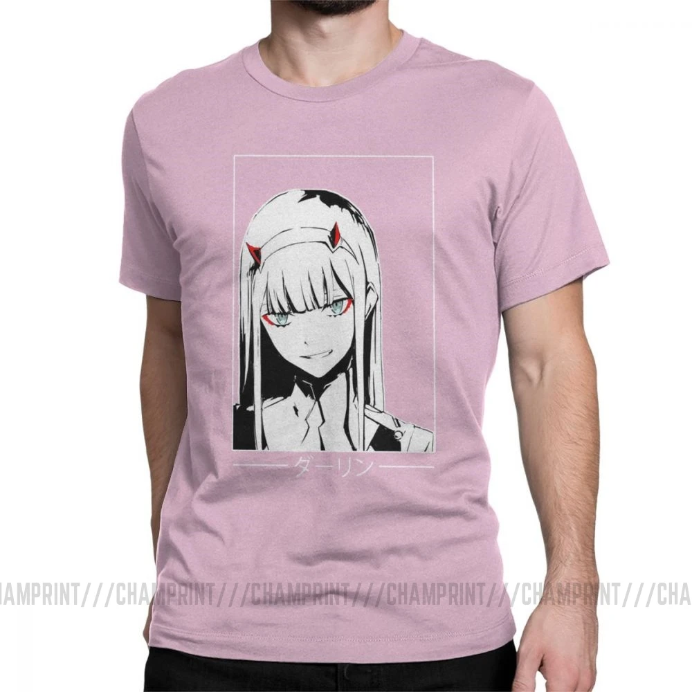 Zero Two Darling In The Franxx White Аниме Манга Футболка мужская большого размера топы хипстерские футболки с круглым вырезом очищенная хлопковая футболка - Цвет: Розовый