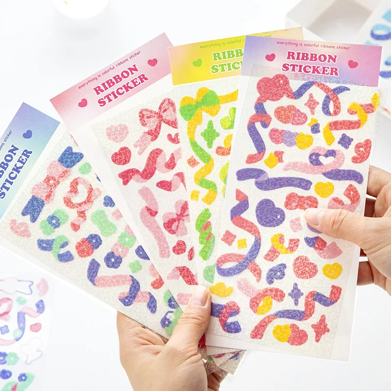 

1 Pc/bag 8 Designs Ins Style Rainbow Ribbon Series Creative Cute Handbook DIY Decorative Collage Material Sticker