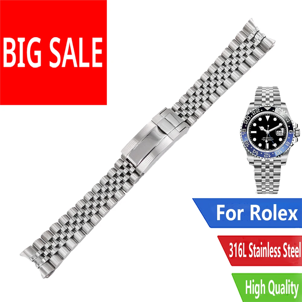 Rolamy 20 21mm Luxury 316L Stainless Steel Wrist Watch Band Bracelet Jubilee with Oyster Clasp For Rolex GMT Master II DATE JUST