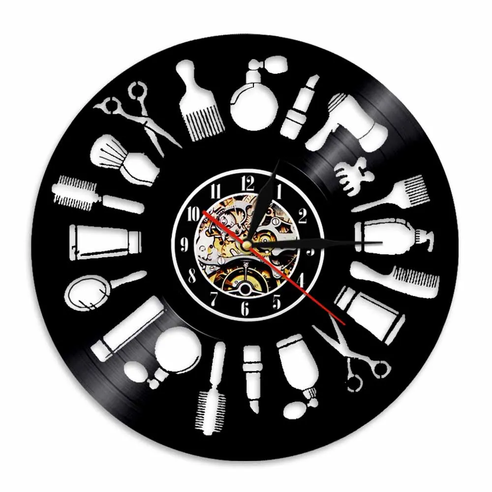 Настенные часы с виниловой пластиной для парикмахерской оборудование салона
