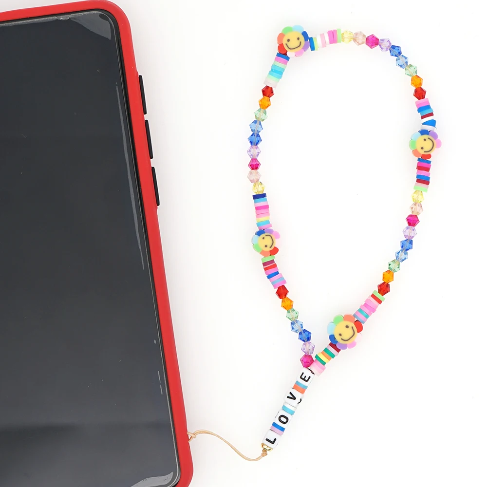 

Beaded Mobile Phone Wrist Lanyard Smiley Fruit Beads Chain For Cell Phone Holder LOVE Letter Mobile Chain Strap Jewelry