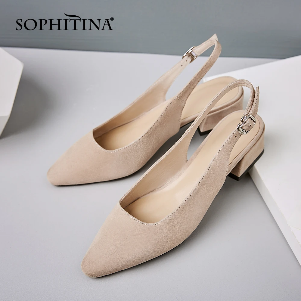 Женские замшевые туфли SOPHITINA элегантные открытые туфли-лодочки на каблуке с