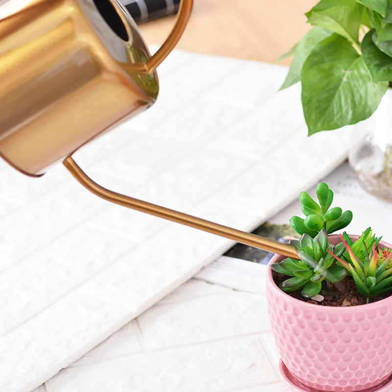 

Watering Can Golden Garden Stainless Steel 1300Ml Small Water Bottle Easy To Use Handle Perfect For Watering Plants Flower