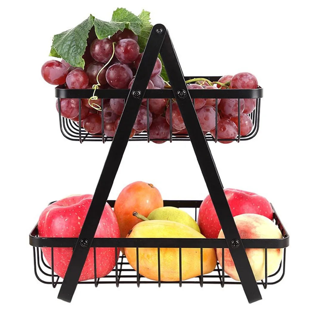Double-layer Metal Fruit Basket Portable Kitchen Storage For Fruits Vegetables Home Rack Organization | Дом и сад