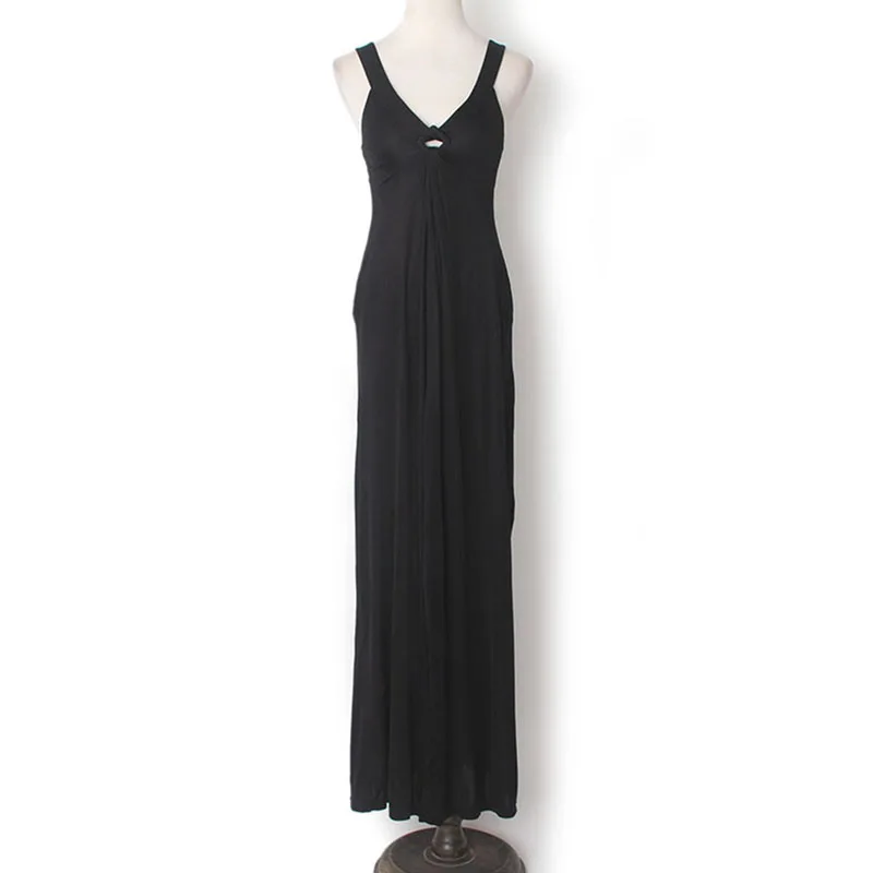 

YUNINYOYO So slippery and elegant Chest square scarf buckle design low V slim front fork long Sleeveless dress