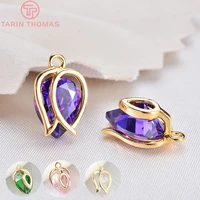 8584pcs 12x8mm 24k gold color plated with purple zircon hollow flower charm pendants for jewelry making findings accessories