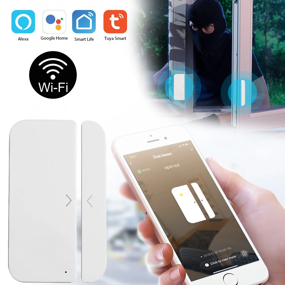 

WIFI Door Window Magnet Detector WiFi App Notification Alerts Security Sensor Support Alexa Google Home No Need Hub Smartlife