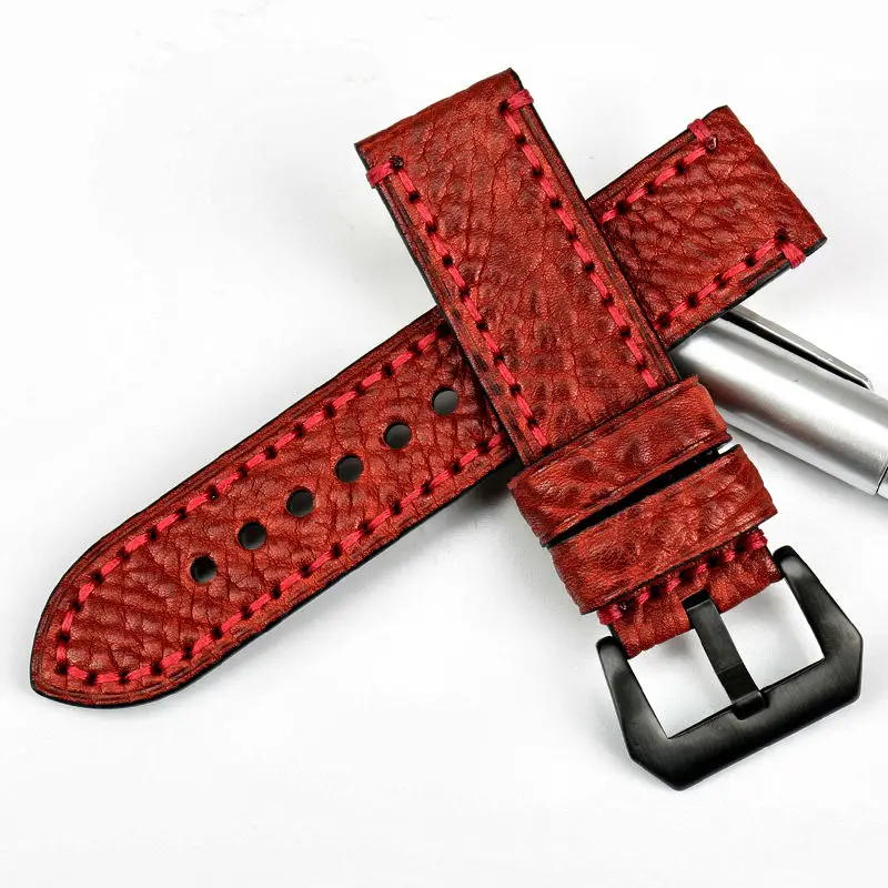 DEETLE Fashion Red Watchbands 20 22 24 26mm Watch Strap Italian Cow Leather Watch Band Bracelet Watch Accessories for Panerai