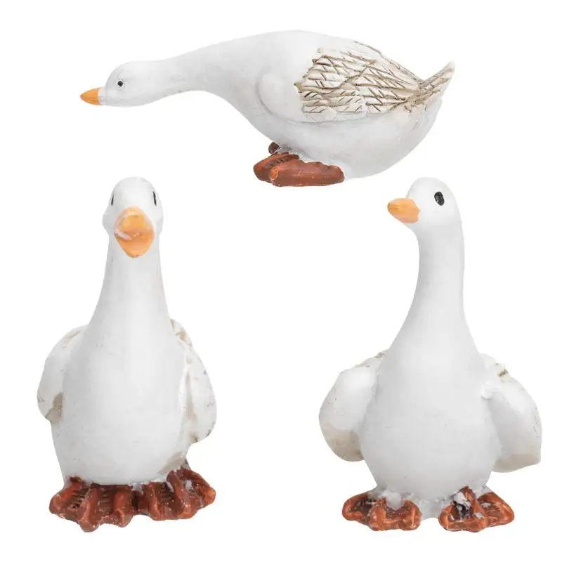 

3Pcs Resin Duck Figurines Garden Animal Ornaments Miniature Duck Ornaments