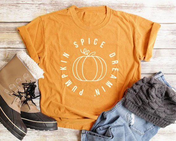 Тыквенный РУБАШКА УНИСЕКС рубашка с рисунком тыквы Для женщин осень тыквенный