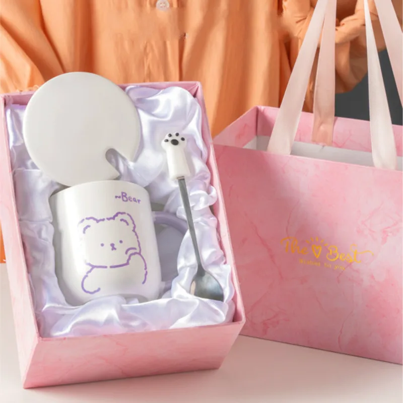 

400ml Cute Animals Mugs Office Cup With Lid Spoon Cartoon Wedding Bridal Couples Gifts Mug Men And Women Students Gift