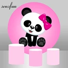 Круглый Кулон покрытый фон розовая панда тематическая вечеринка на день рождения украшения для девочек Baby Shower коробка конфет десерт покрытие стола изготовленный на заказ