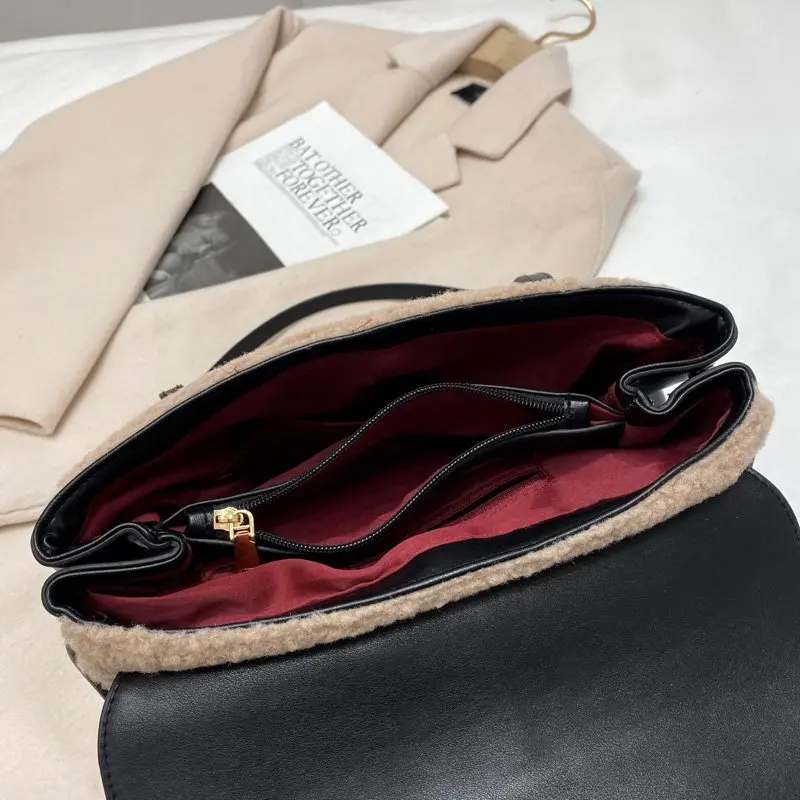 

fashion lambswool women shoulder bag designer messenger bag luxury Leather crossbody bag ladies Large Capacity Quality Totes Bag