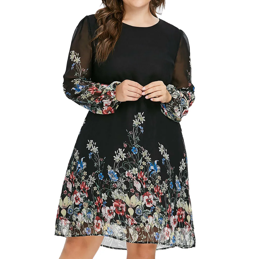 SAGACE женское платье большого размера повседневное шифоновое с круглым вырезом и