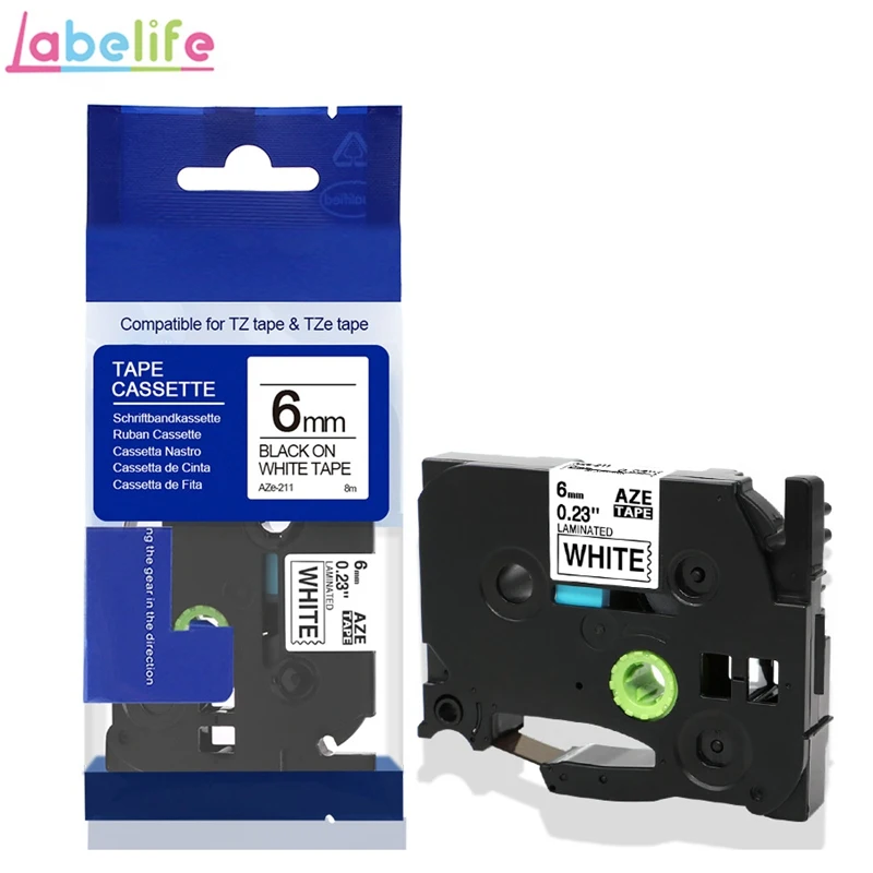 Labelife 6 мм TZ лента TZe-211 TZe211 TZ211 TZe 211 совместима с Brother P-Touch производитель этикеток черный на белом принтере ленты