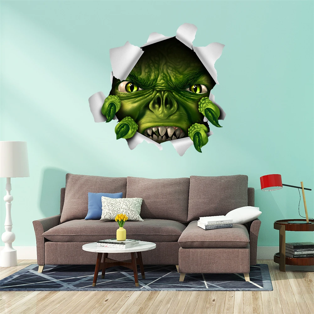 3D монстр Хэллоуин жуткая кровавая стена сломанная стикер ужас украшение призрак