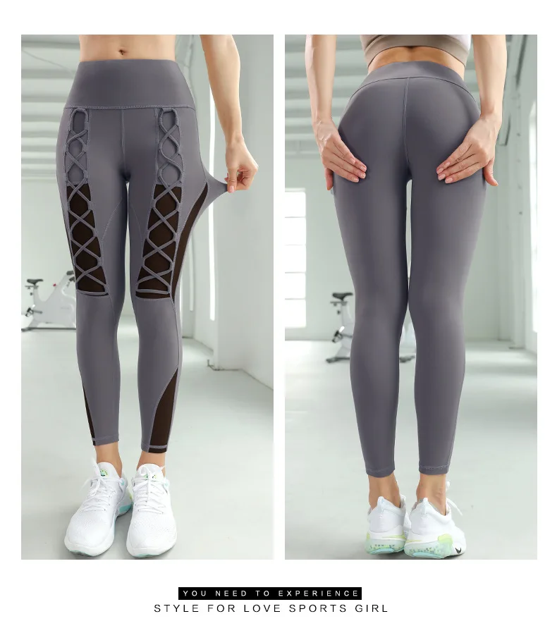 

New Sexy Yoga Pants Elastic Waist Cross Spandex Outdoor Workout Mesh Yoga Fitness Sports Leggings Seamless Sweatpants 2021