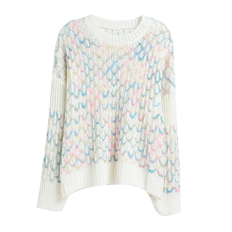 

Women's Colorful Knitting Pullover Sweater Loose O-Neck Batwing Sleeve Knitted Sweaters for Women Oversized Jumper Autumn Winter