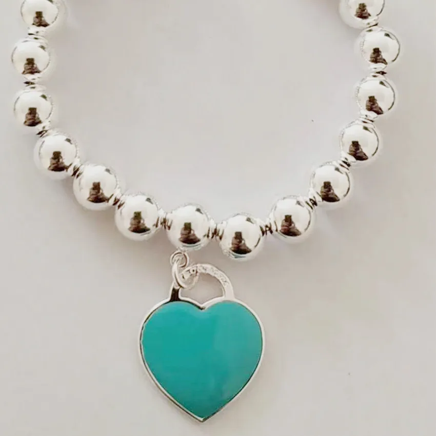 

1:1 silver ms S925 euramerican popularity enamel heart-shaped tags 8 m bead bracelet with stylish women holiday gifts