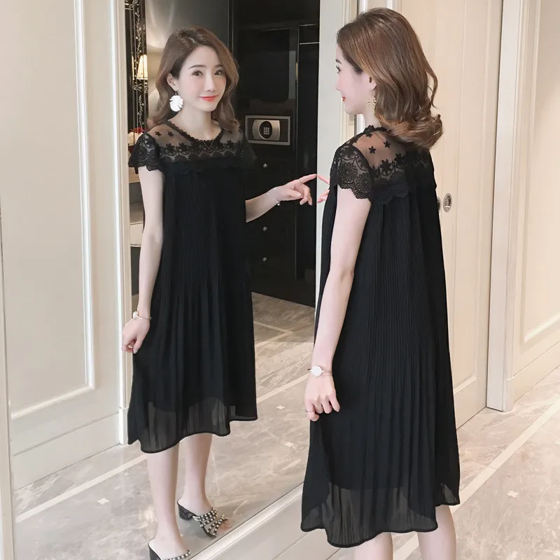 

Summer Maternity Sleeveless Dress Clothes for Pregnant Women Chiffon Pleated Dress Vestidos Lace Pregnancy Clothing Plus Size