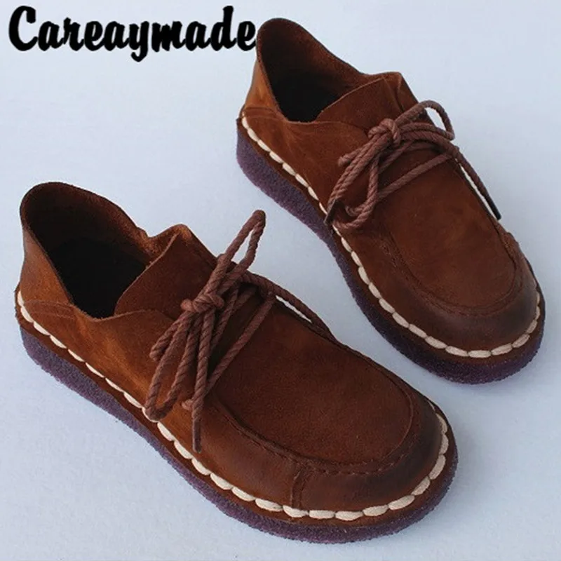 Женские туфли Careaymade в стиле ретро однотонные из воловьей кожи на шнуровке с