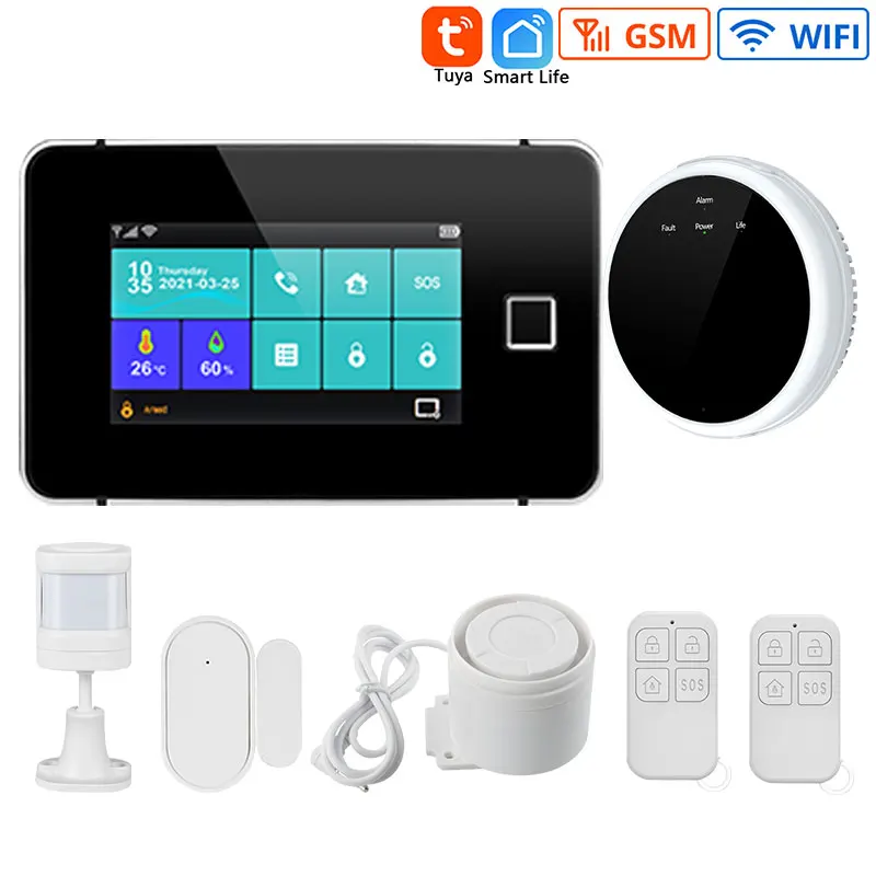 Smart Home Security Alarm System Tuya 433MHz WiFi GSM Fingerprint Arming Burglar System Connected to Alexa And Google Assistant