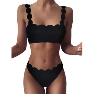 Комплект бикини, однотонное бикини с воланом и эффектом пуш-ап