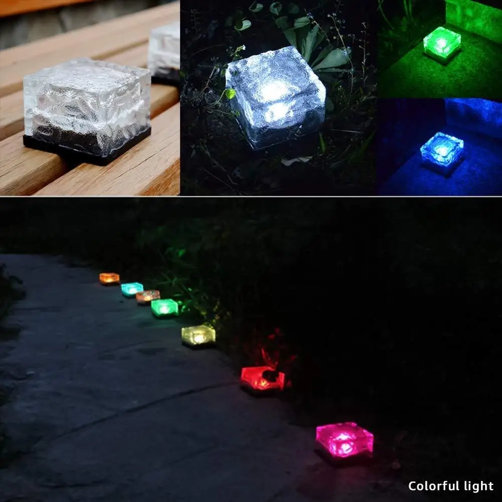 Солнечный Лед Кирпич светильник чистый цвет сад стеклянный путь Кристалл