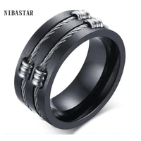 classic wire cable biker rings for men 316l stainless steel brushed design male boy signet finger bands jewelry