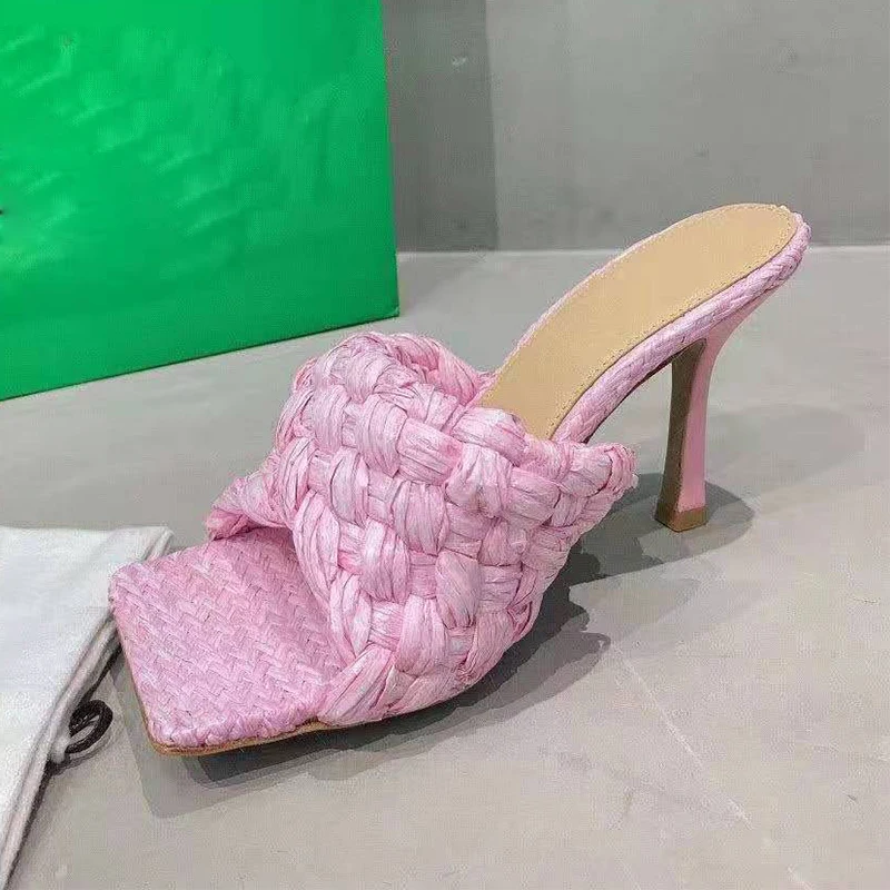 

Женские модельные сандалии с тростным переплетением, босоножки на высоком тонком каблуке с открытым носком, красивые вечерние ничные туфли...