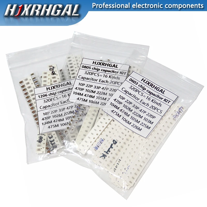 16 видов * 20 шт. = 3 0603 0805 1206 SMD конденсатор Ассорти набор компонентов diy образцов