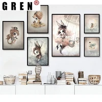 gren sweet home decor nordic canvas painting wall art poster rabbit girls boys picture cartoon watercolor print for kid bedroom