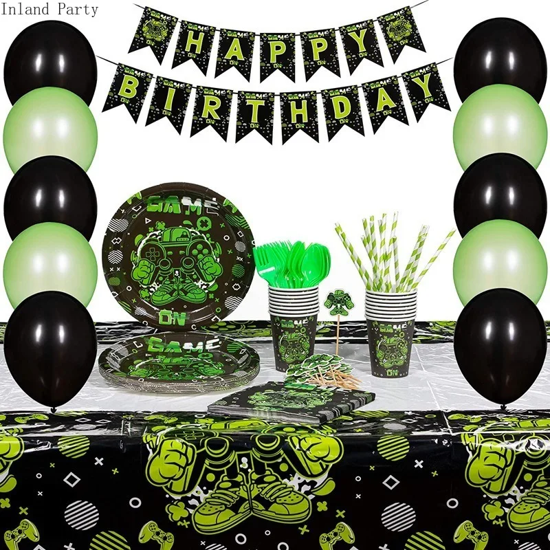 Вечерние одноразовые столовые приборы для игр контроллер видеоигр бумажная