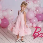 Детское Пышное розовое бальное платье из тюля, платья для девочек в цветочек, платья-пачки принцессы, Детские платья для причастия