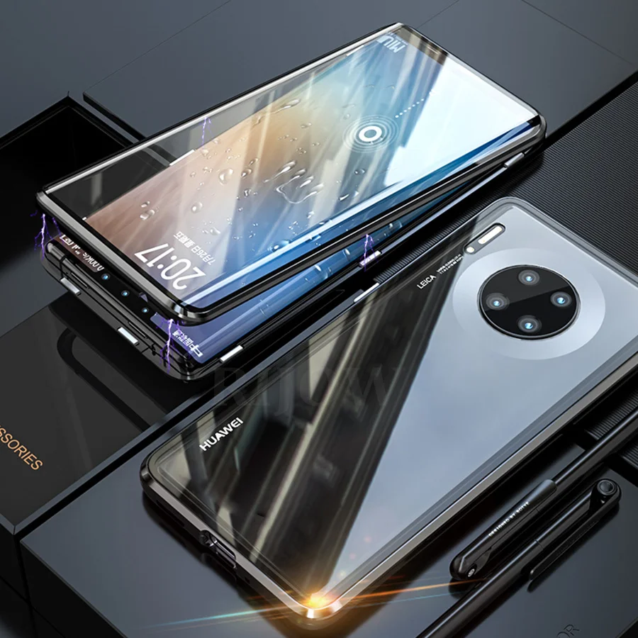 Металлический магнитный поглощающий чехол 360 ° для Huawei Nova 8 7 Pro SE P40 с закаленным