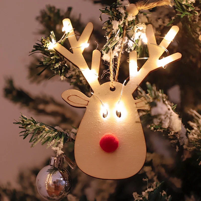 

Christmas Wooden Elk LED String Lights for Christmas Tree Hanging Ornaments Xams Party 2022 Navidad New Year Decoration Light
