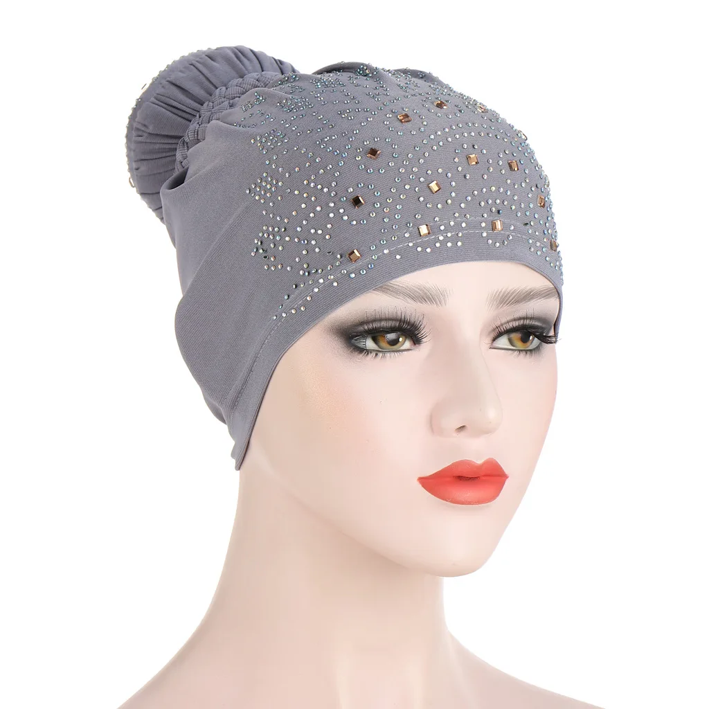 

2020 cotton solid folds pearl muslim turban scarf women islamic inner hijab caps Arab wrap head femme musulman turbante mujer