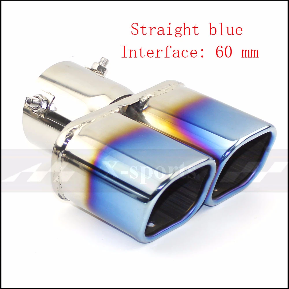 straight blue 60MM Выхлопная труба глушителя выхлопной трубы выпускное сопло конец Универсальный нержавеющая сталь Обычный конец Одна замена два двойной Выход ID 60 мм 75 мм - Цвет: straight blue 60MM