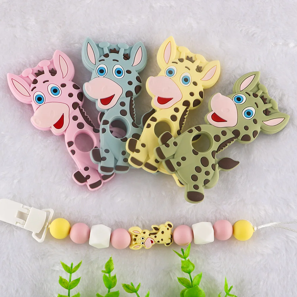 

Kovict 5/10pc Silicone Teether Cartoon Giraffe Animal Food Grade Silicone Pendant DIY Pacifier Chain Accessories Baby Molar Toys