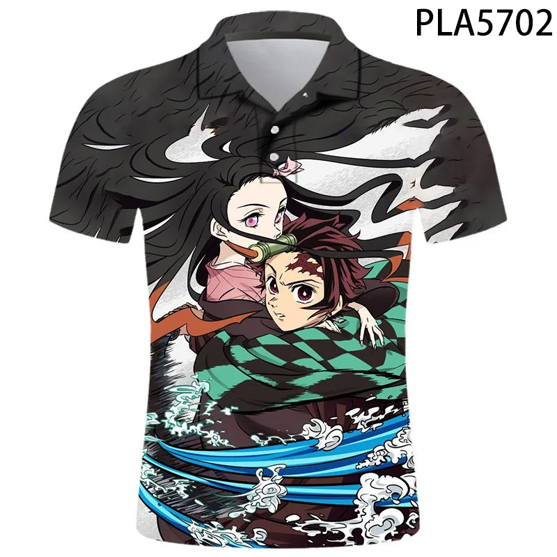 

Летняя рубашка-поло с 3D принтом Kimet No Yaiba, мужская повседневная рубашка-поло в стиле Харадзюку с коротким рукавом, мужская одежда