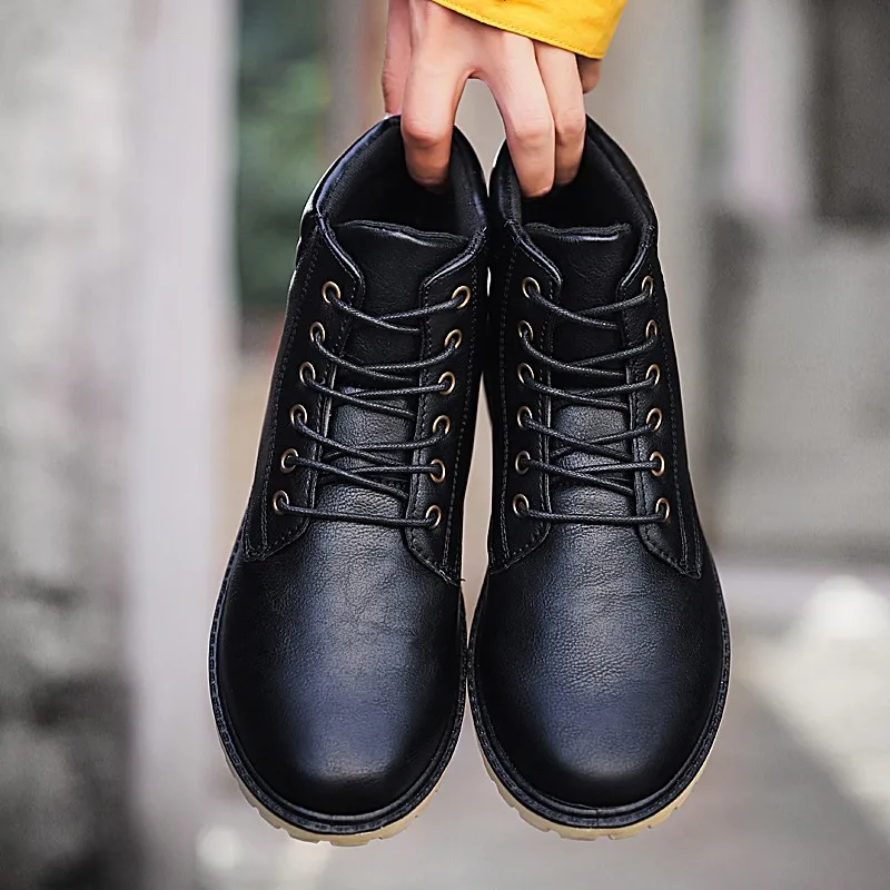 Кроссовки мужские из ПУ кожи Нескользящие водонепроницаемые на шнуровке |
