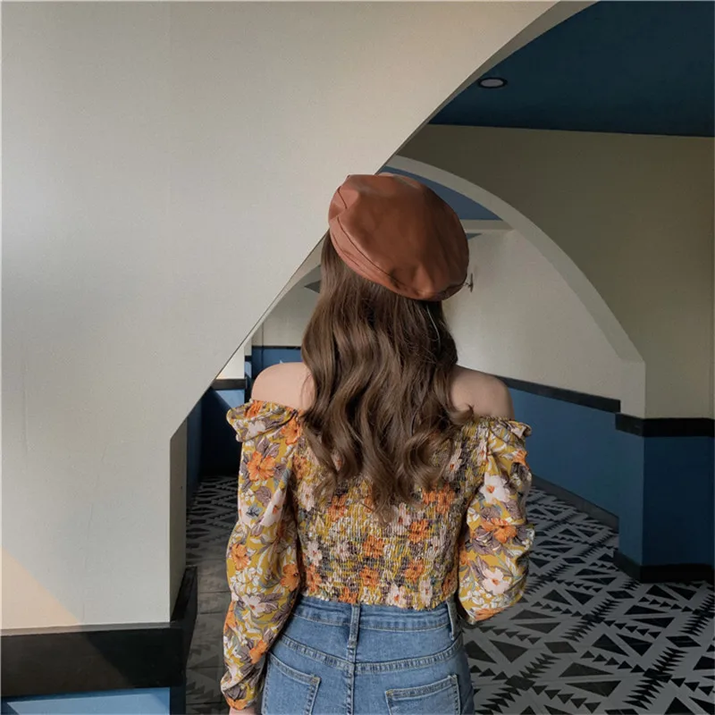 Женская шифоновая блузка с квадратным вырезом короткая плиссированная длинным