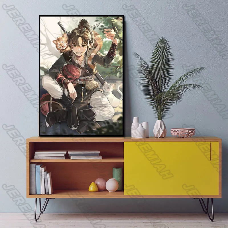 

Cute Girl and Cat Anime Poster Nordic Style Wall Art Canvas Print Painting Modern Living Room Decoration